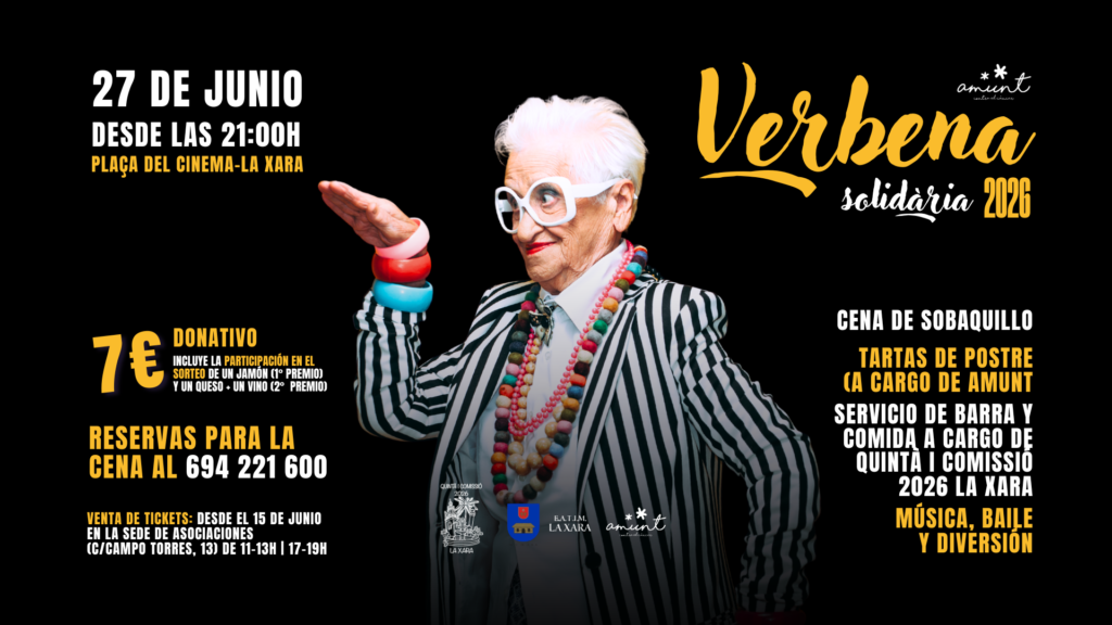 La Verbena Solidaria de Amunt contra el Càncer llenará La Xara de música, cena y solidaridad